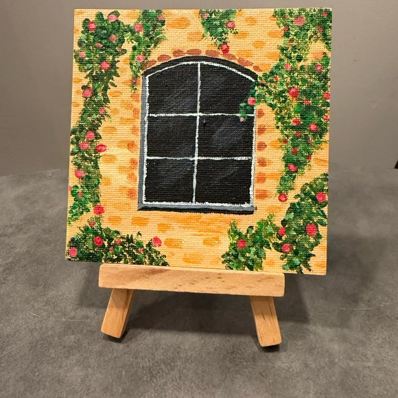 Other - Mini Canvas Painting - Window with Vines and Roses